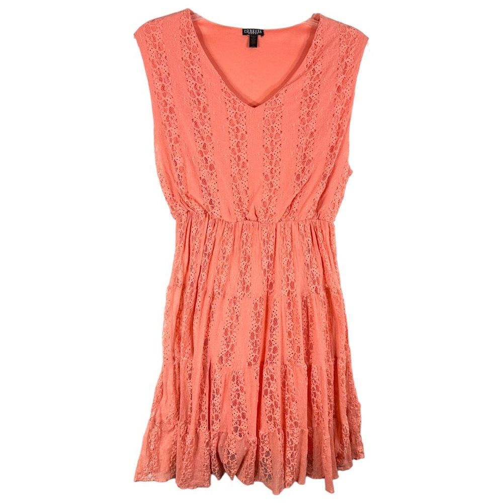 Forever Woman Plus Size 3X Dress‎ Peach Pink A Line Lace Lined Sleeveless 470